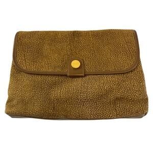 Vintage Borbonese Redwall Suede Clutch Eye of Partridge Italy Brown Leather